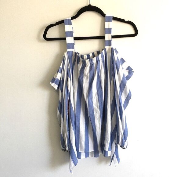 VINCE CAMUTO Sleeveless Off Shoulder Striped Blouse Blue White XS - Picture 9 of 12